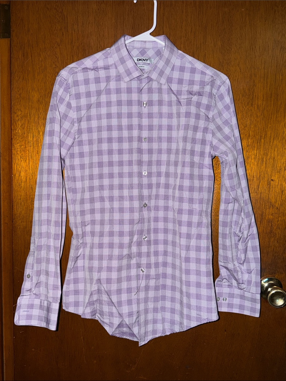 DKNY Men’s Lavender and White Check Button-Down Shirt